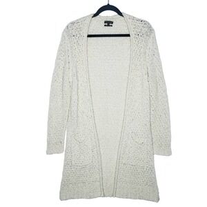 Massimo Dutti Small Long Cream Eyelash Fringe Crochet Knit Open Cardigan Duster